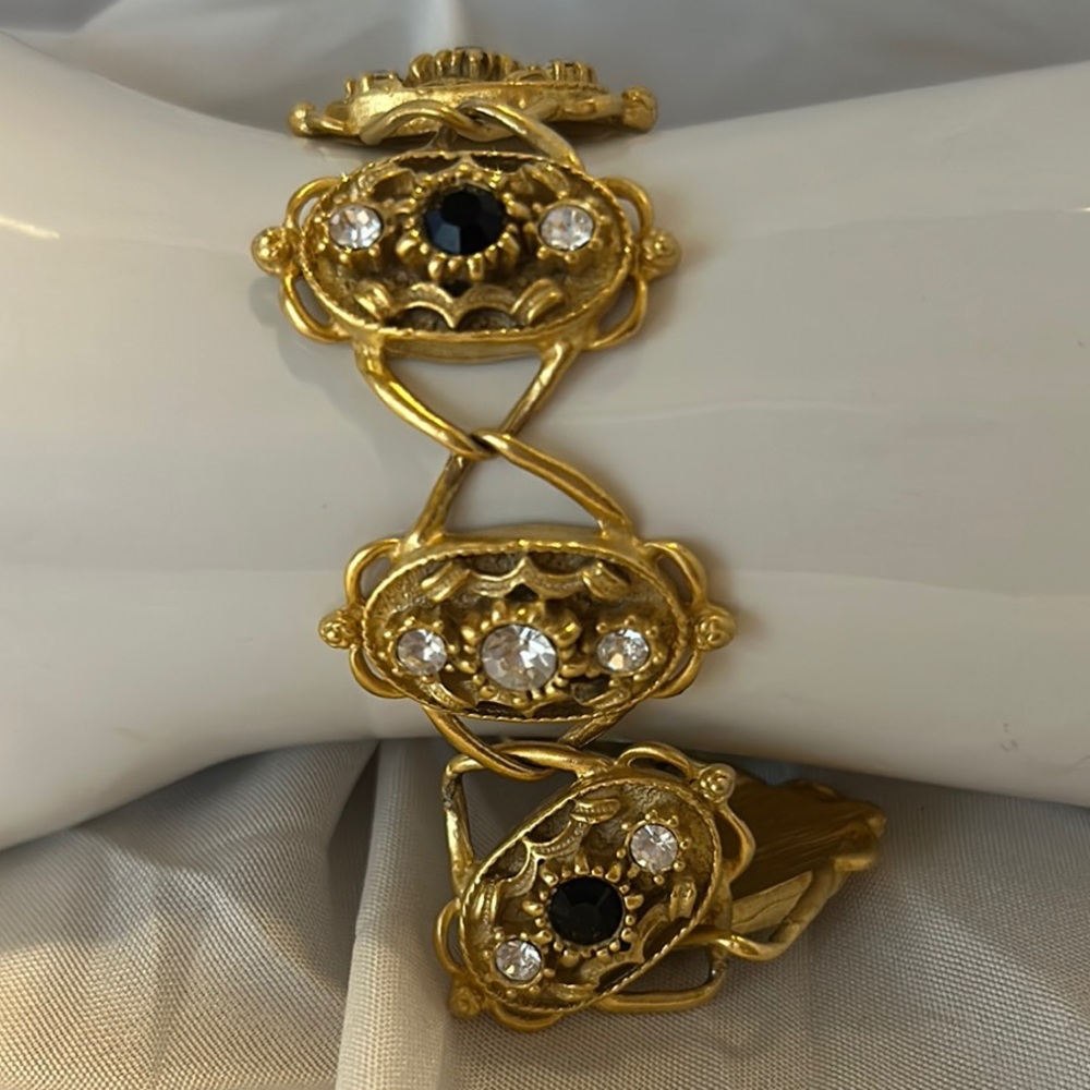 USA Gold and Crystal Filigree Bracelet